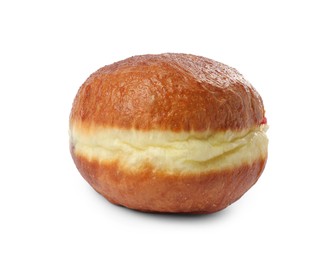 Photo of Tasty sweet donut isolated on white. Fresh pastry