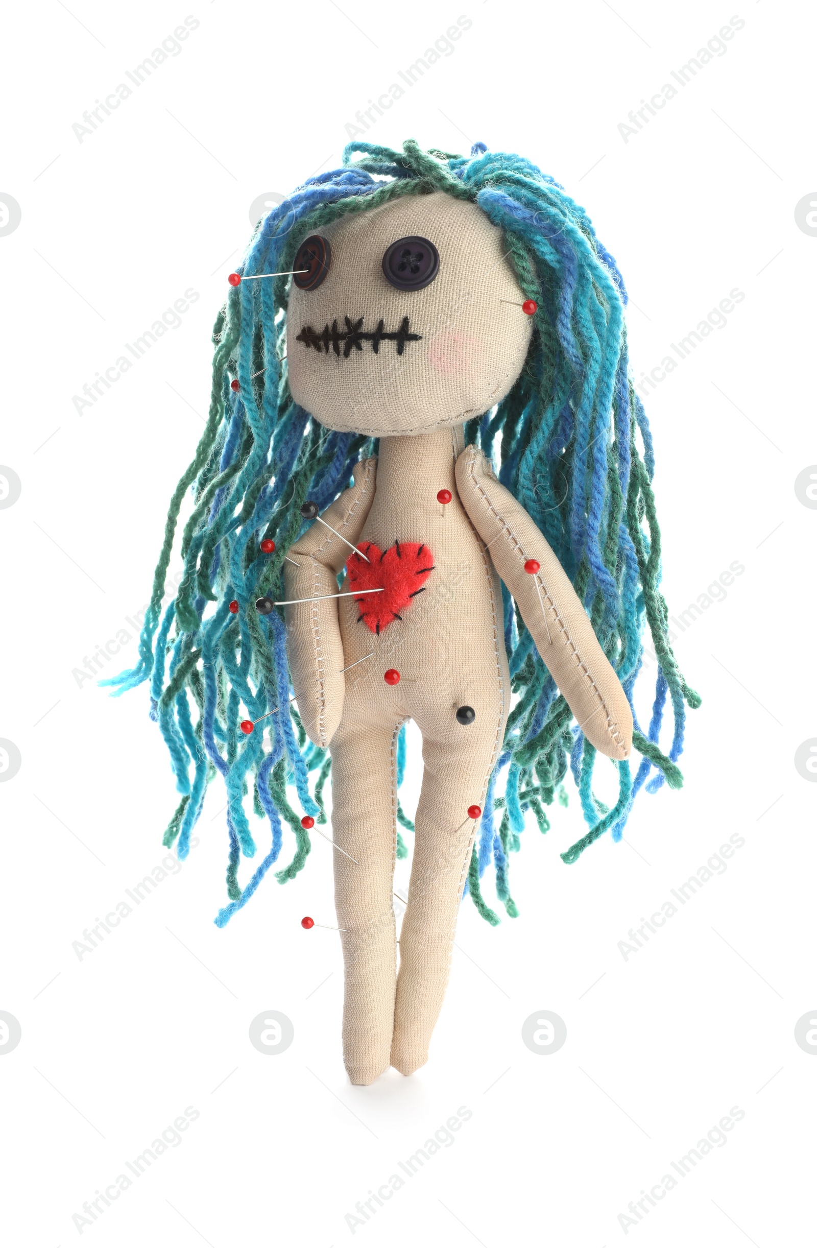 Photo of Voodoo doll with pins isolated on white