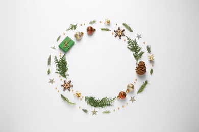 Photo of Flat lay composition with Christmas items and space for text on white background
