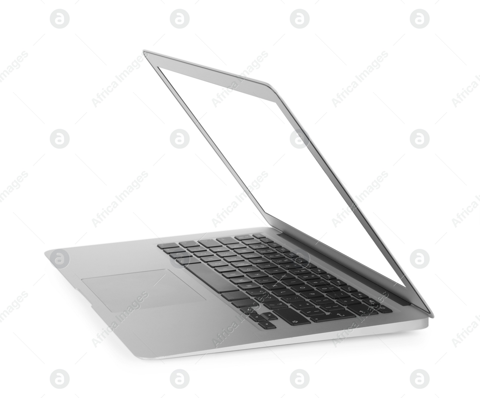 Photo of Modern laptop with blank screen isolated on white