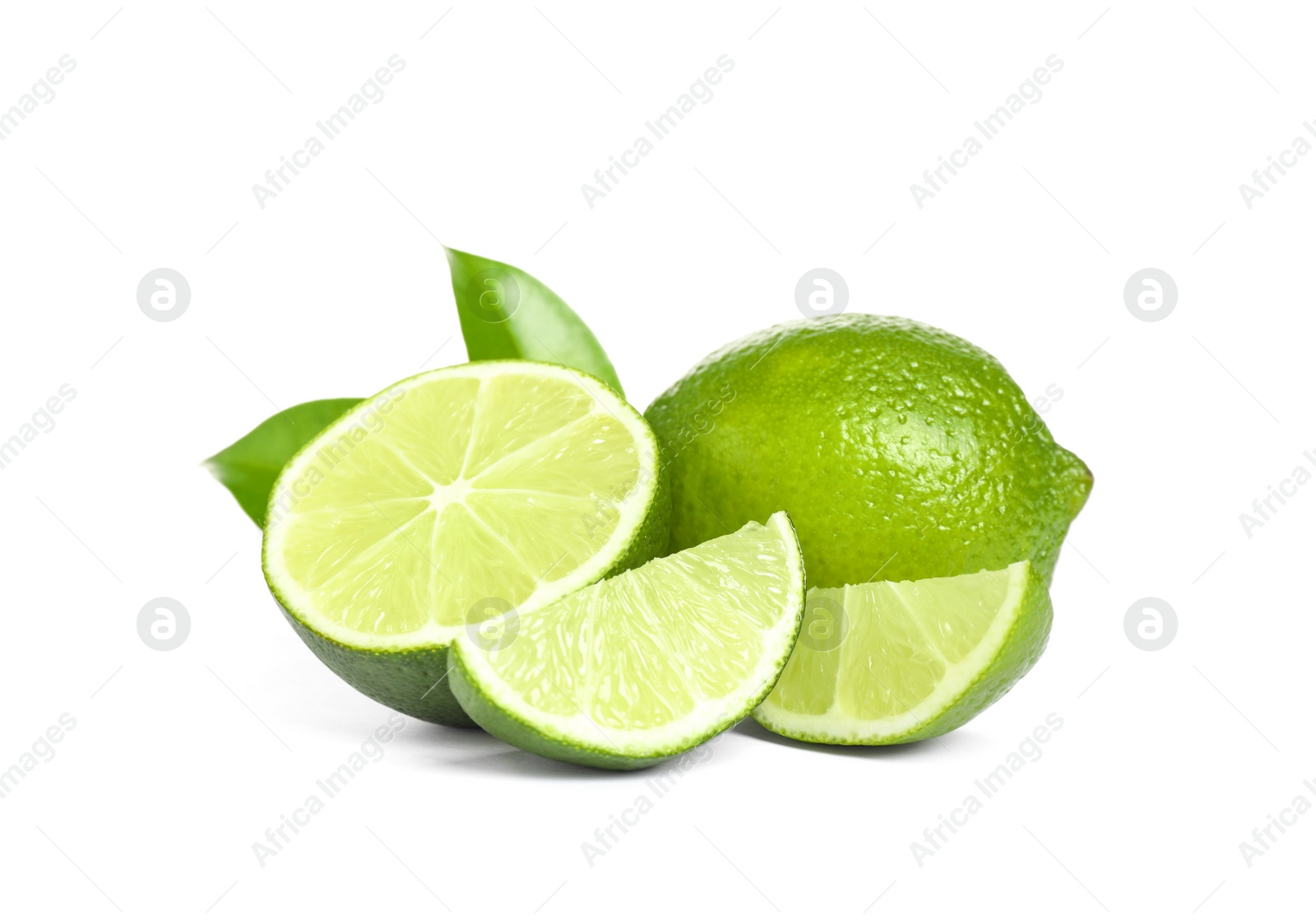 Photo of Fresh ripe green limes isolated on white