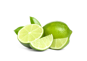 Photo of Fresh ripe green limes isolated on white