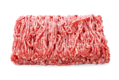 Photo of Fresh raw minced meat on white background