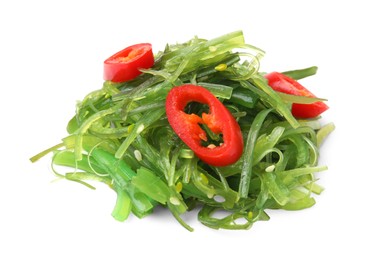 Photo of Pile of tasty seaweed salad isolated on white