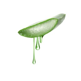 Aloe vera leaf cross section with juice in air on white background