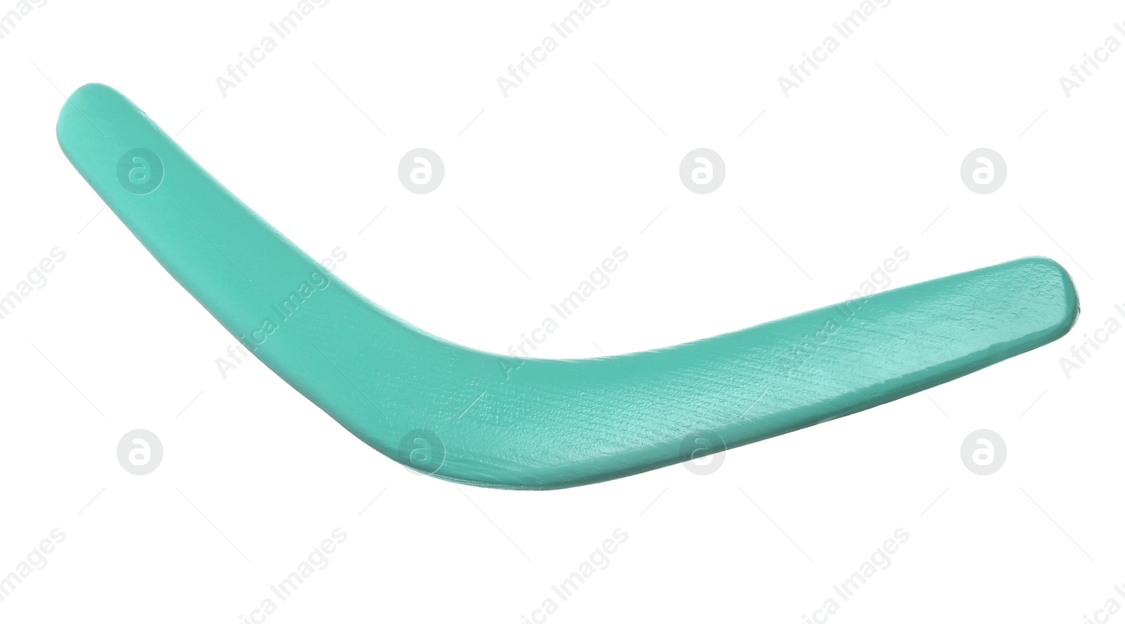 Photo of Turquoise boomerang isolated on white. Outdoors activity