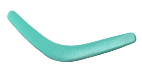 Photo of Turquoise boomerang isolated on white. Outdoors activity