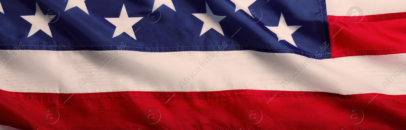 Image of National American flag as background, top view. Banner design