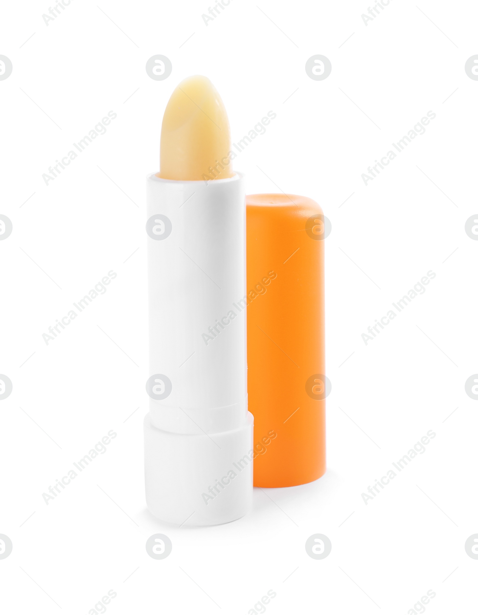 Photo of Sun protection lip balm isolated on white