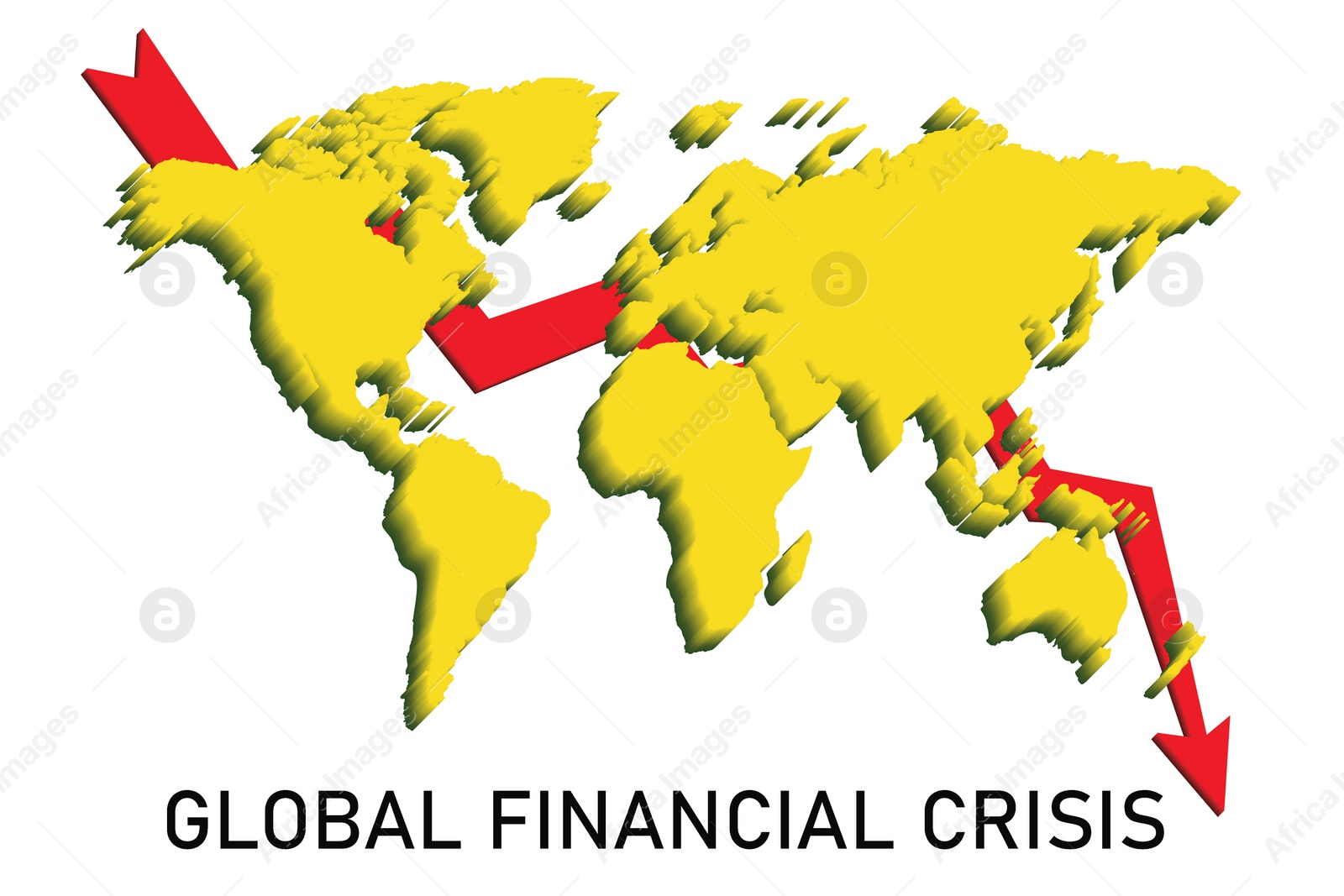 Illustration of  chart and world map on white background. Coronavirus impact on global financial crisis