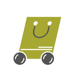 Illustration of Shopping bag on wheels. Illustration on white background. Delivery service