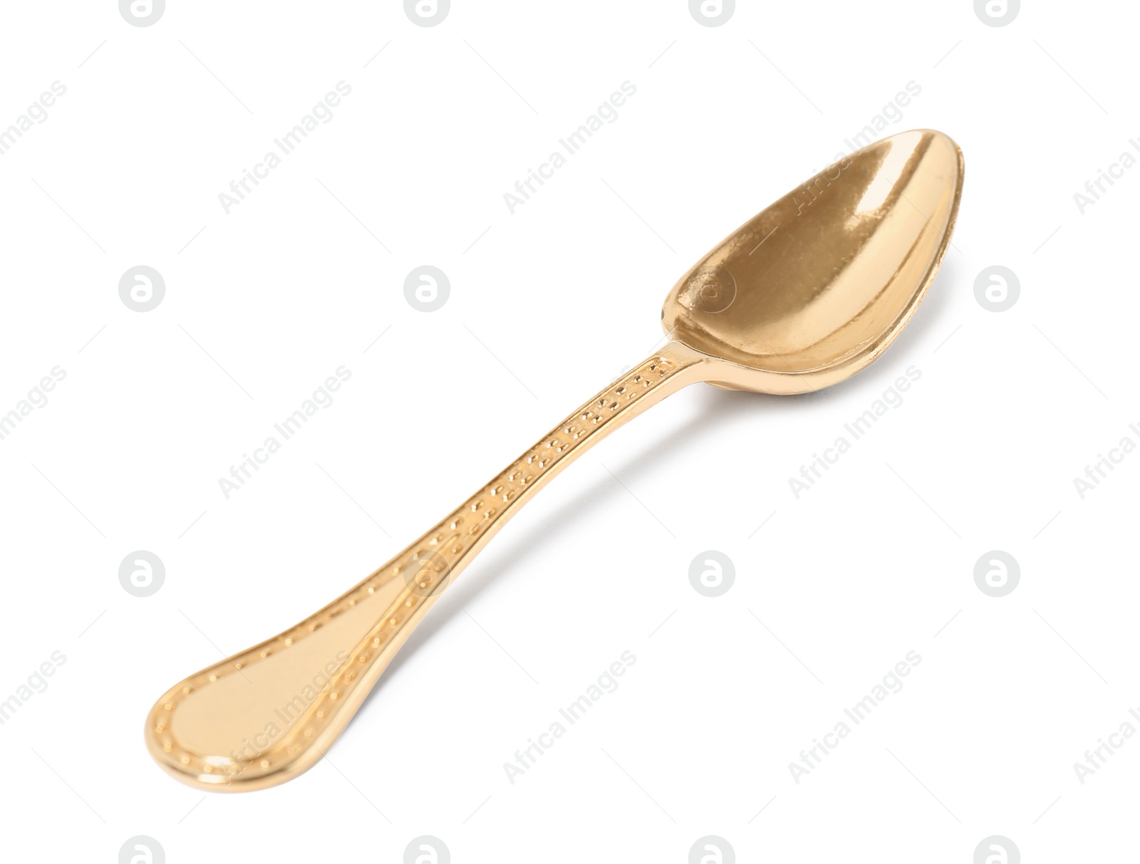 Photo of Stylish clean gold spoon on white background