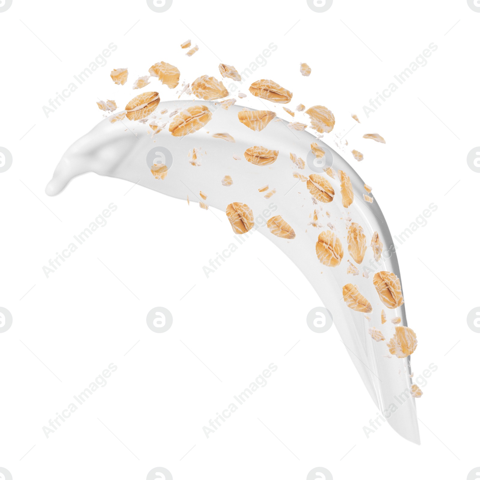 Image of Rolled oats and milk splash isolated on white