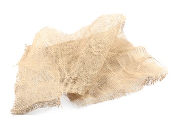 Photo of Piece of burlap fabric isolated on white