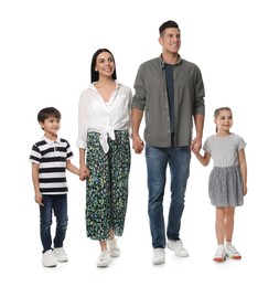 Children with their parents together on white background