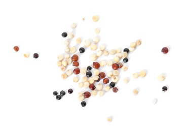 Photo of Mixed quinoa seeds on white background, top view