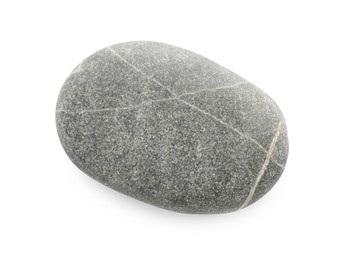 Photo of One grey stone isolated on white, top view