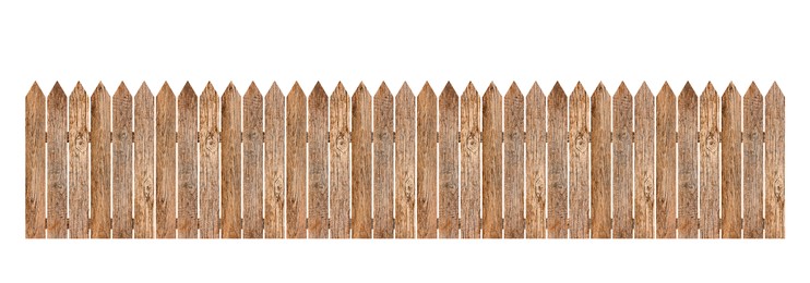 Image of Wooden fence made of old timber isolated on white. Banner design