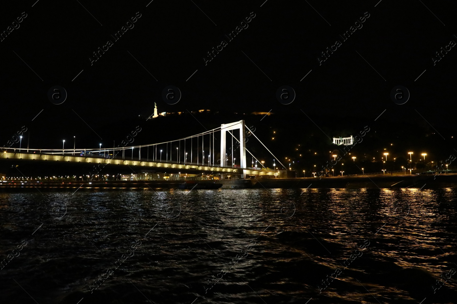 Photo of BUDAPEST, HUNGARY - APRIL 27, 2019: Beautiful night cityscape with illuminated Elisabeth Bridge across Danube river