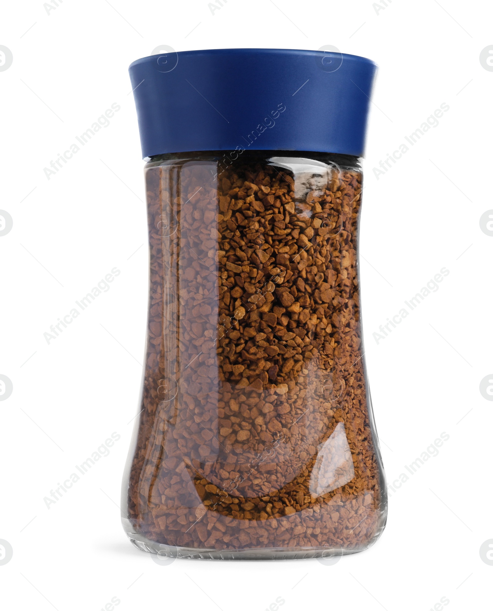 Photo of Glass jar of instant coffee isolated on white