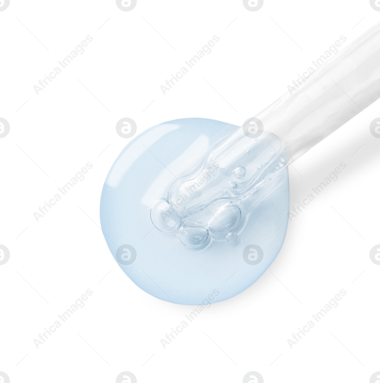 Image of Dropper with serum on white background, top view. Skin care product