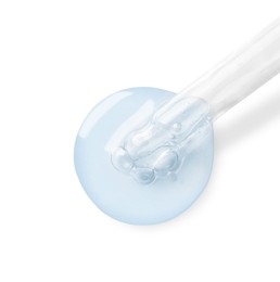 Image of Dropper with serum on white background, top view. Skin care product