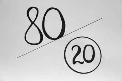 Photo of 80/20 rule representation on white background. Pareto principle concept