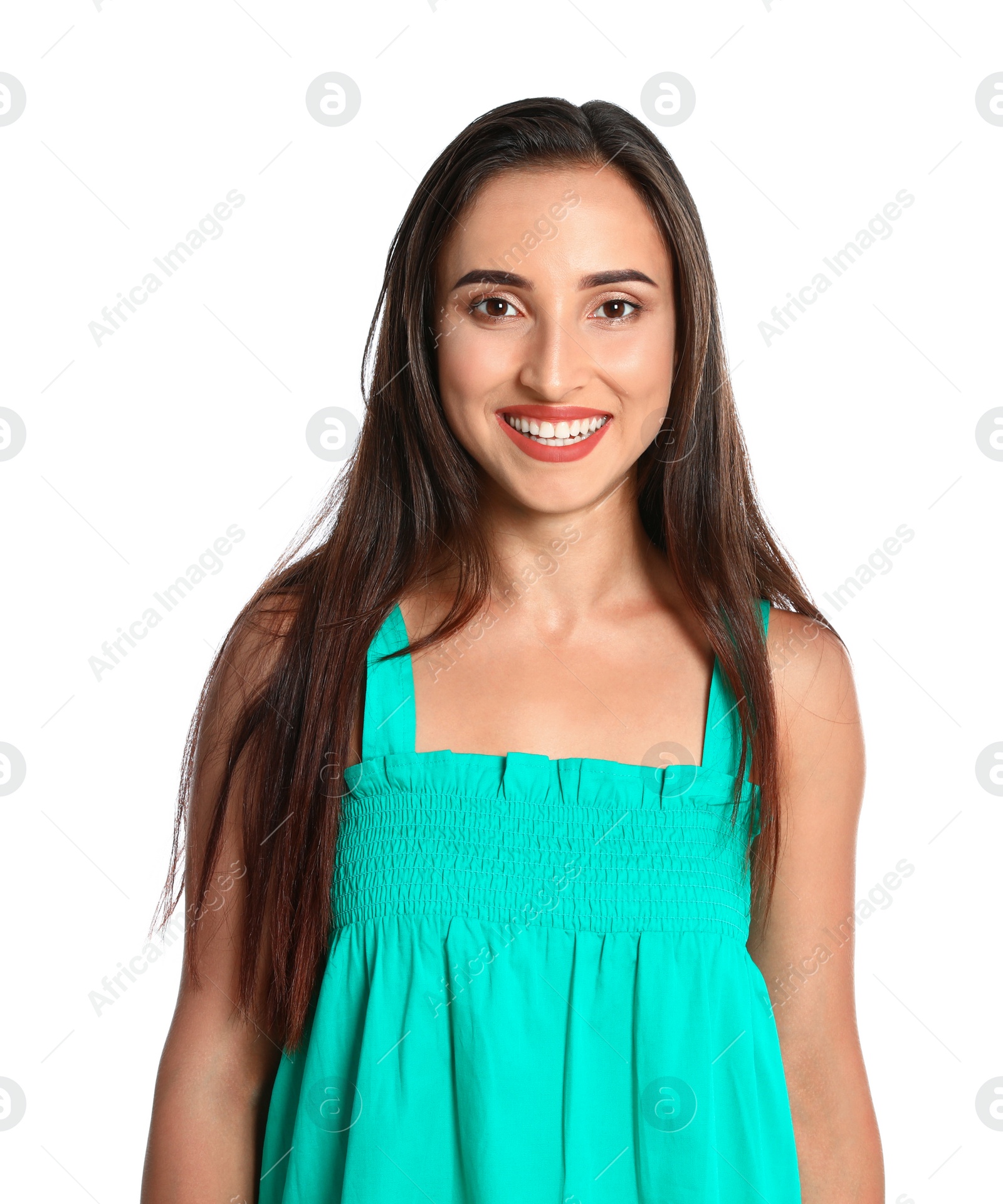 Photo of Portrait of young woman on white background