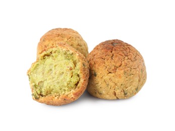 Photo of Delicious fried falafel balls on white background