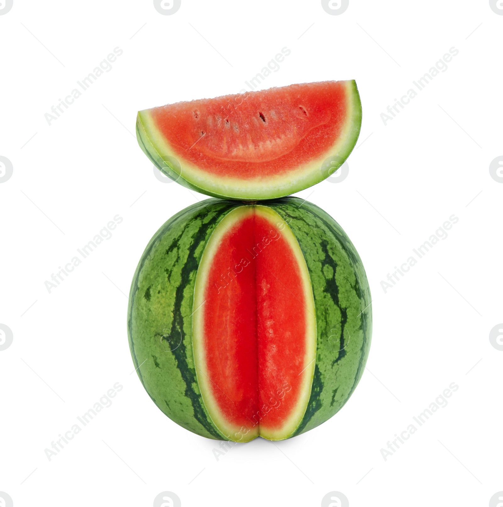 Photo of Delicious cut ripe watermelon isolated on white