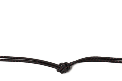 Photo of Rope with knot on white background, top view with space for text