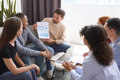 Photo of Team of employees working together in office. Startup project