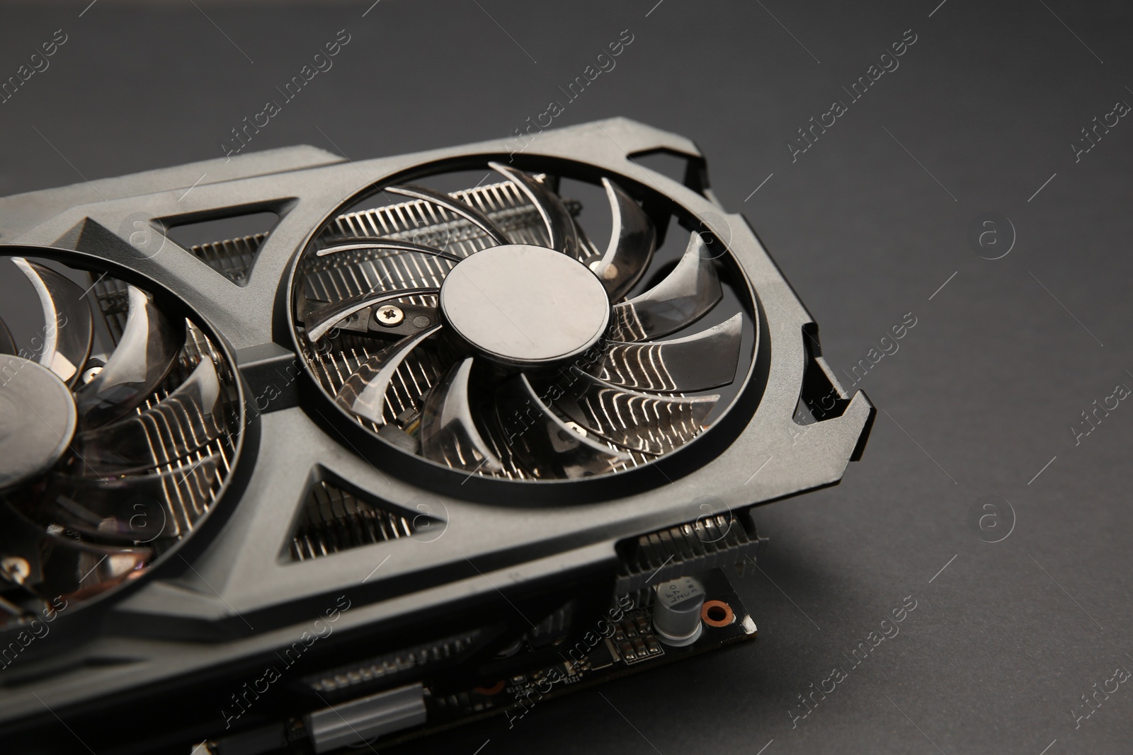 Photo of One graphics card on black background, closeup