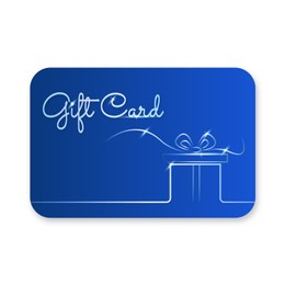Illustration of Gift voucher design. Blue card with present illustration