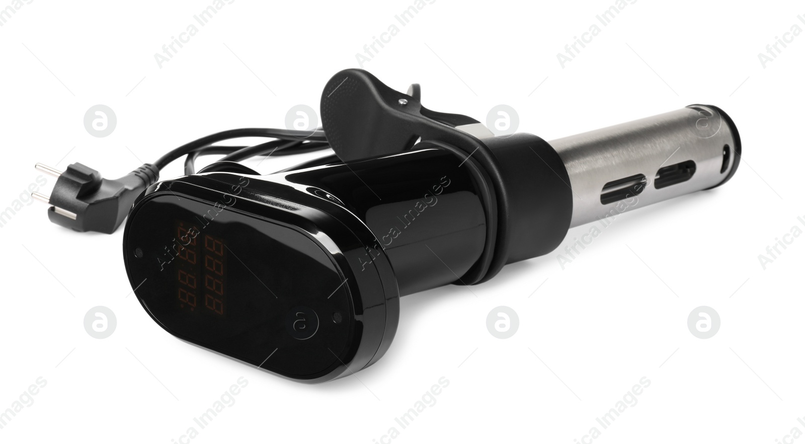 Photo of Thermal immersion circulator isolated on white. Sous vide cooker