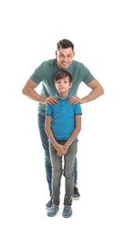 Portrait of dad and his son isolated on white