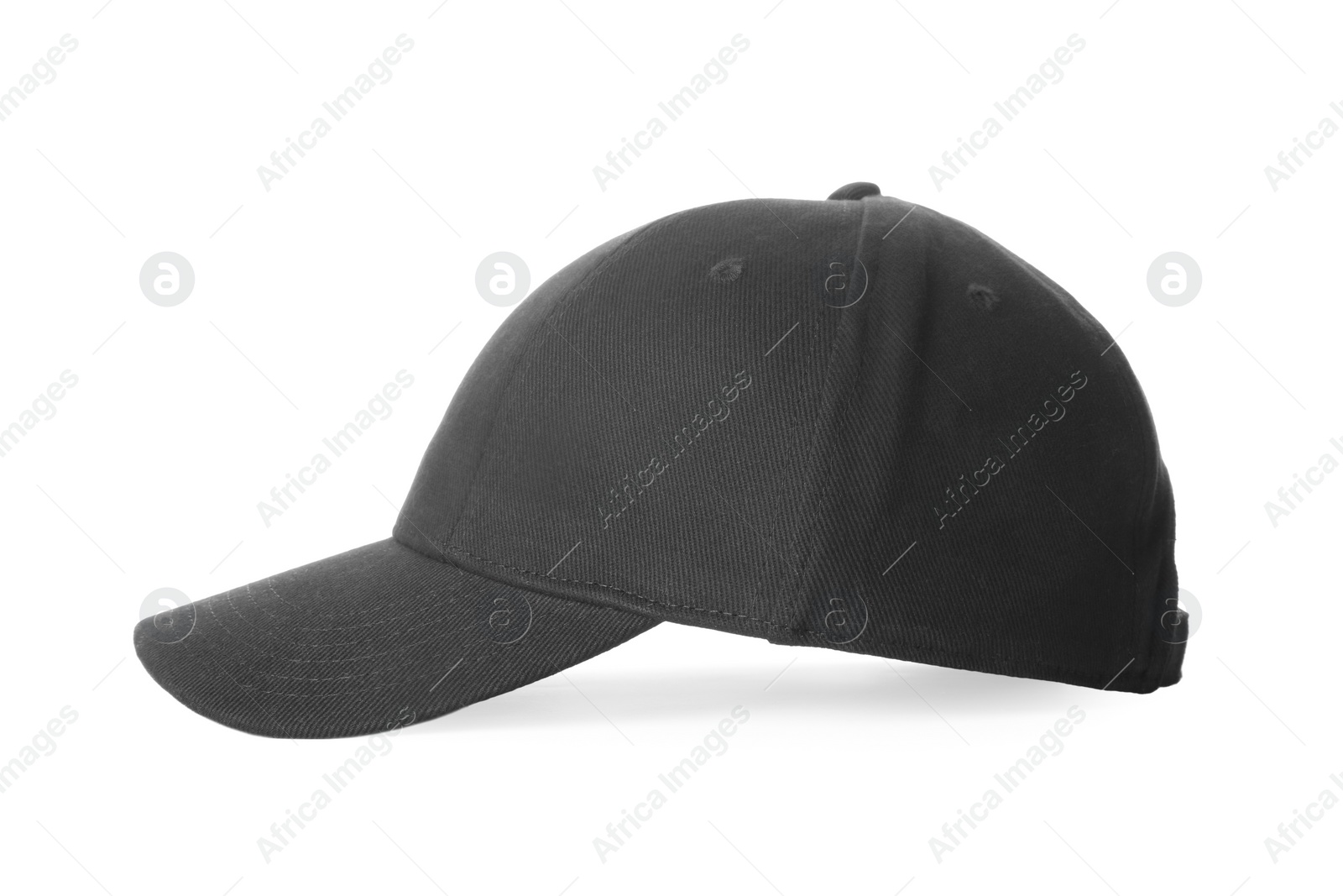 Photo of Stylish black baseball cap isolated on white