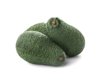 Ripe avocados on white background. Tropical fruit