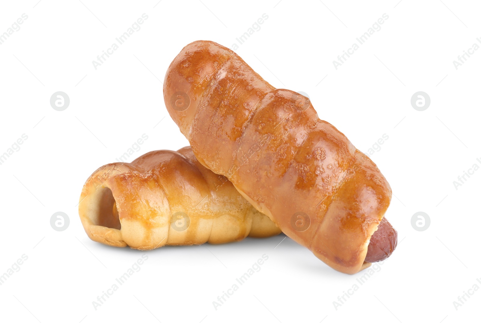 Photo of Delicious homemade sausage rolls isolated on white