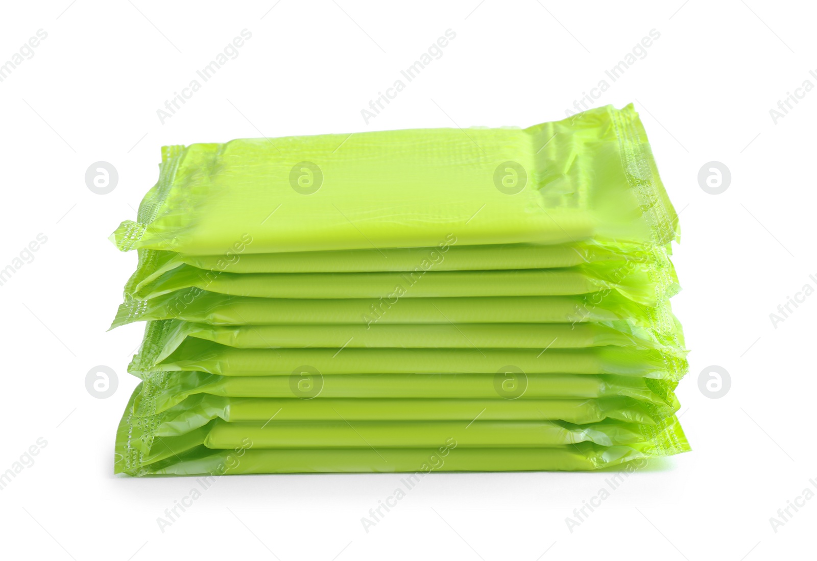 Photo of Stack of menstrual pads on white background. Gynecological care