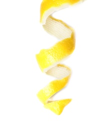 Photo of Peel of fresh ripe lemon on white background