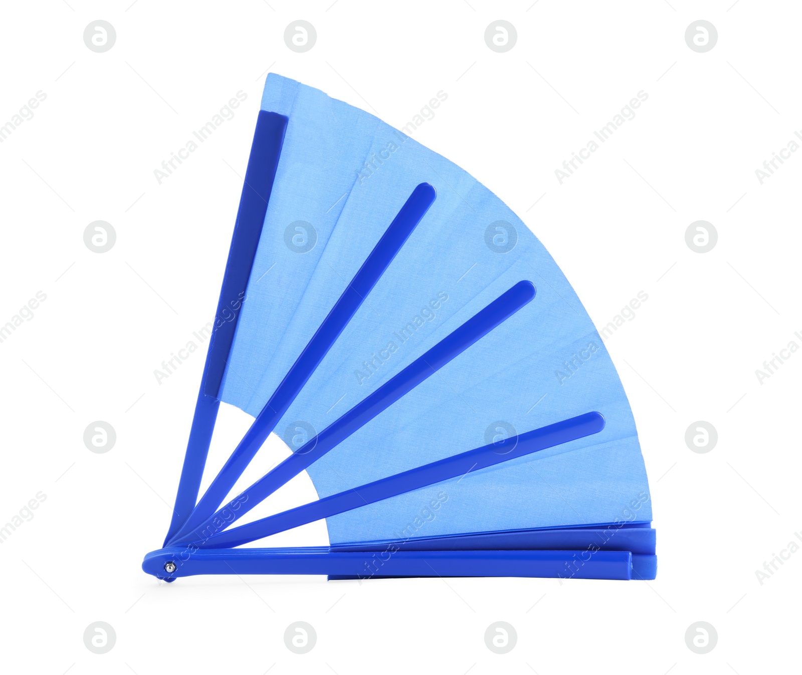 Photo of Light blue hand fan isolated on white