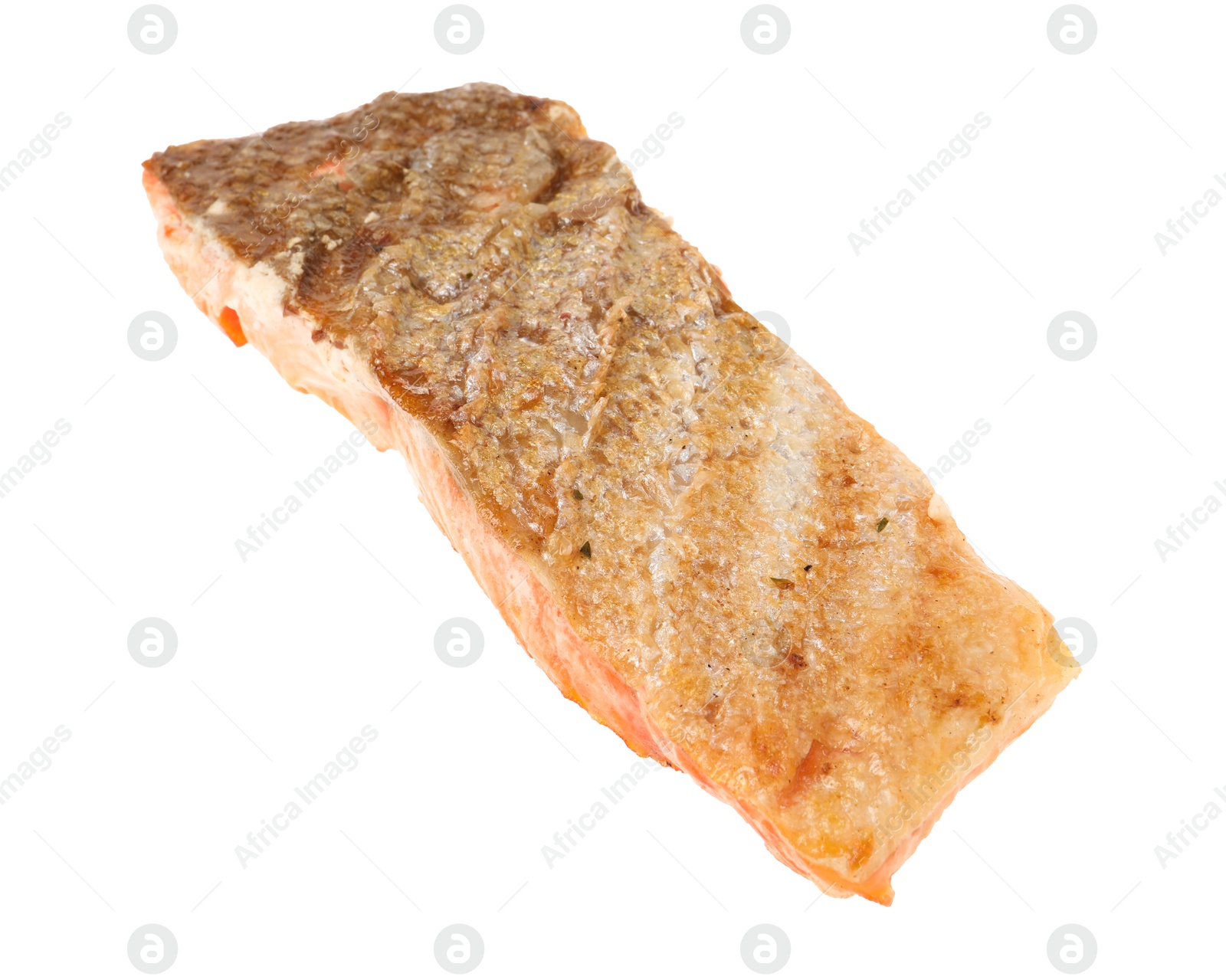 Photo of Piece of tasty grilled salmon isolated on white