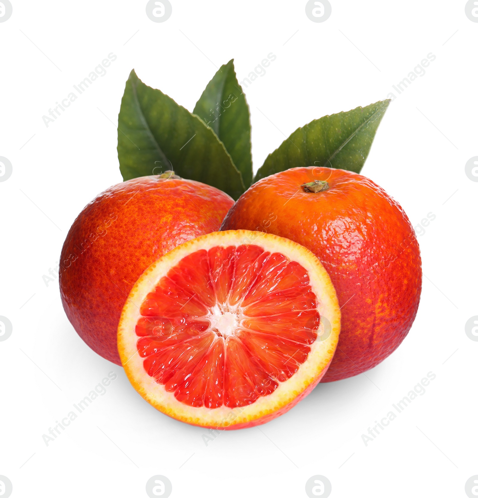 Image of Delicious ripe red oranges on white background