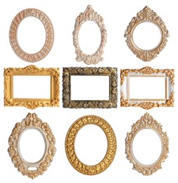 Set of different vintage frames on white background