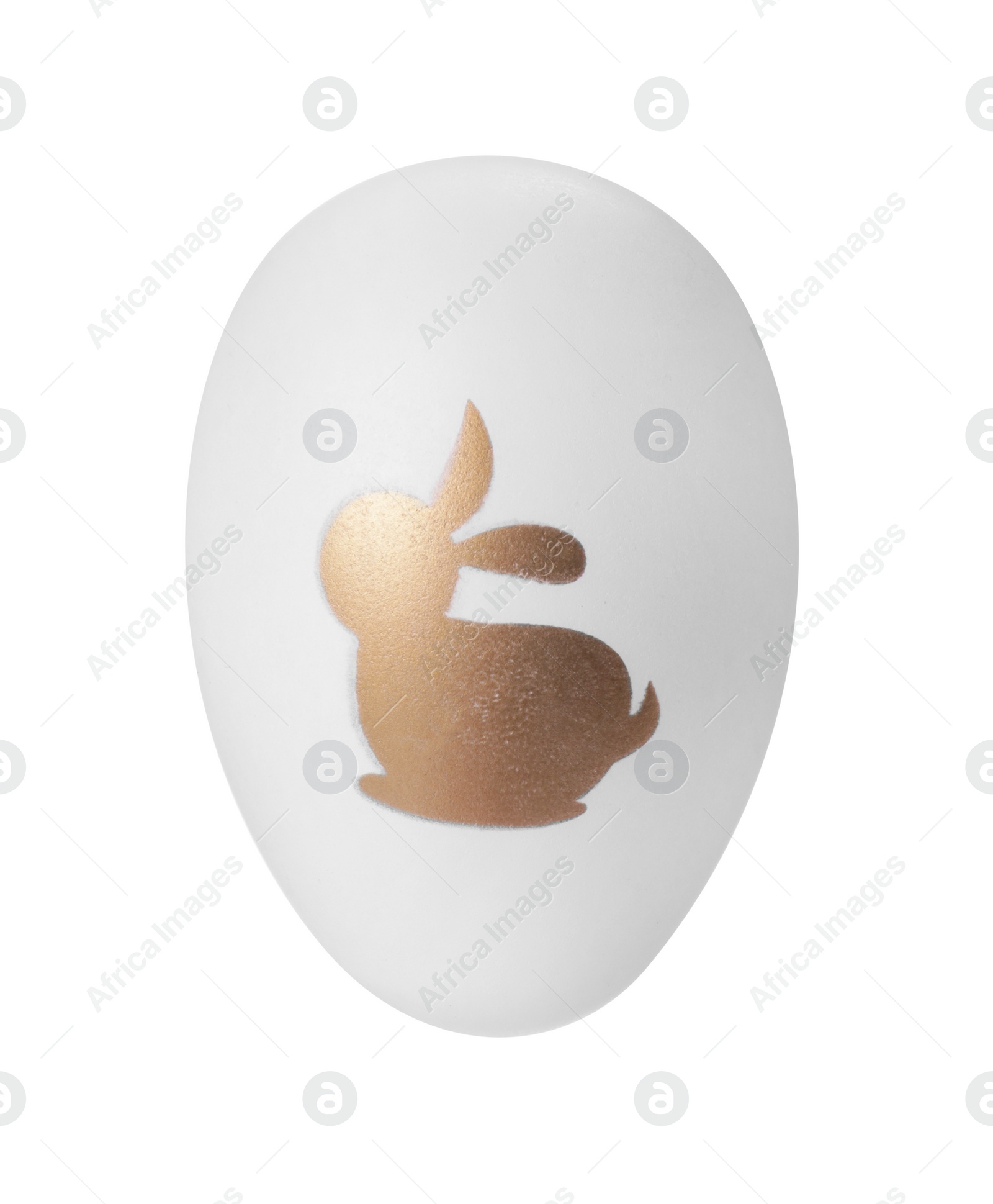 Photo of One beautiful Easter egg with painted rabbit isolated on white