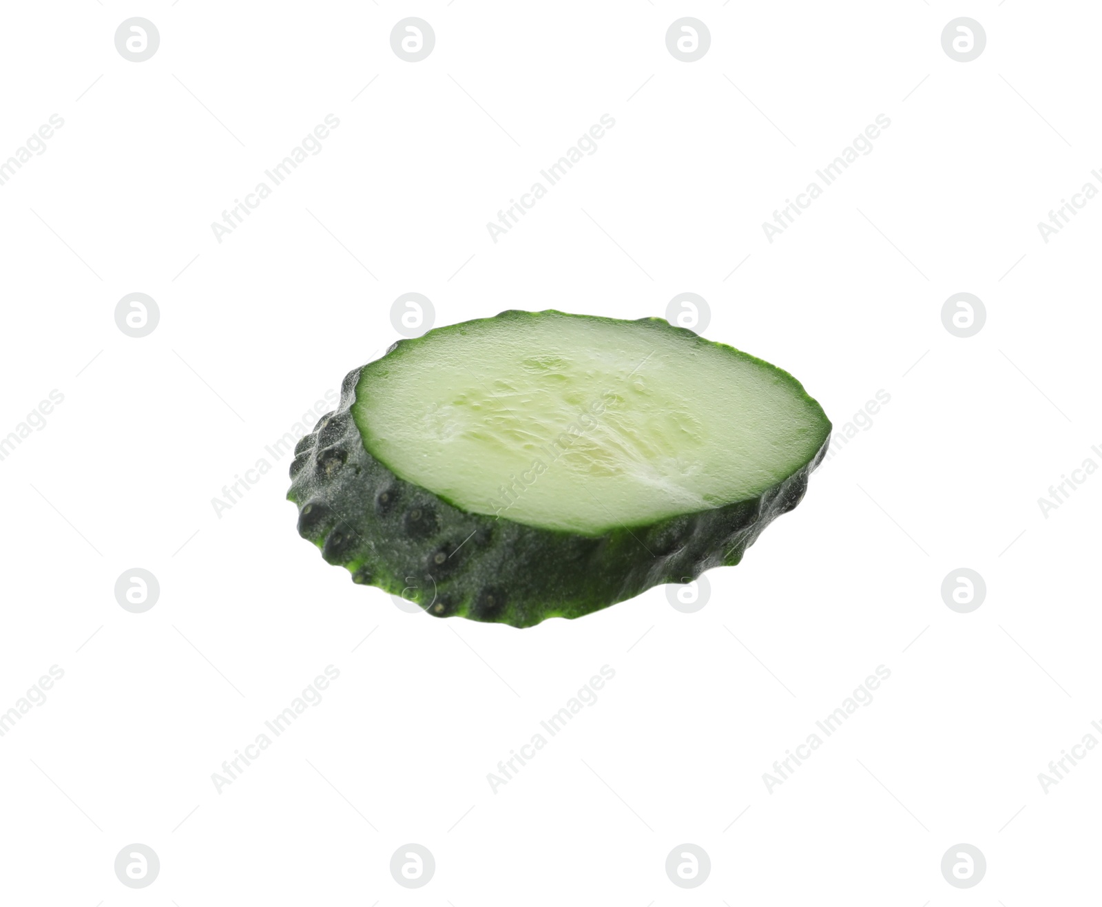 Photo of Slice of fresh cucumber isolated on white