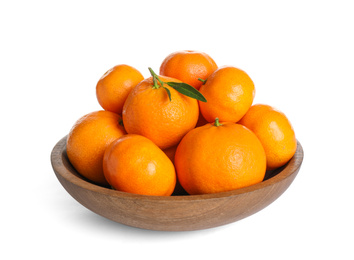 Bowl of fresh juicy tangerines isolated on white