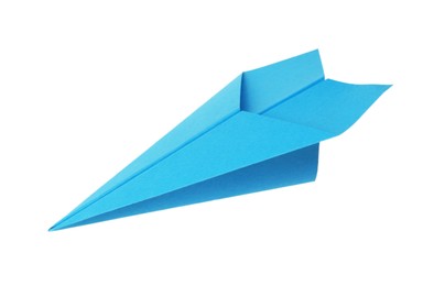 Handmade light blue paper plane isolated on white