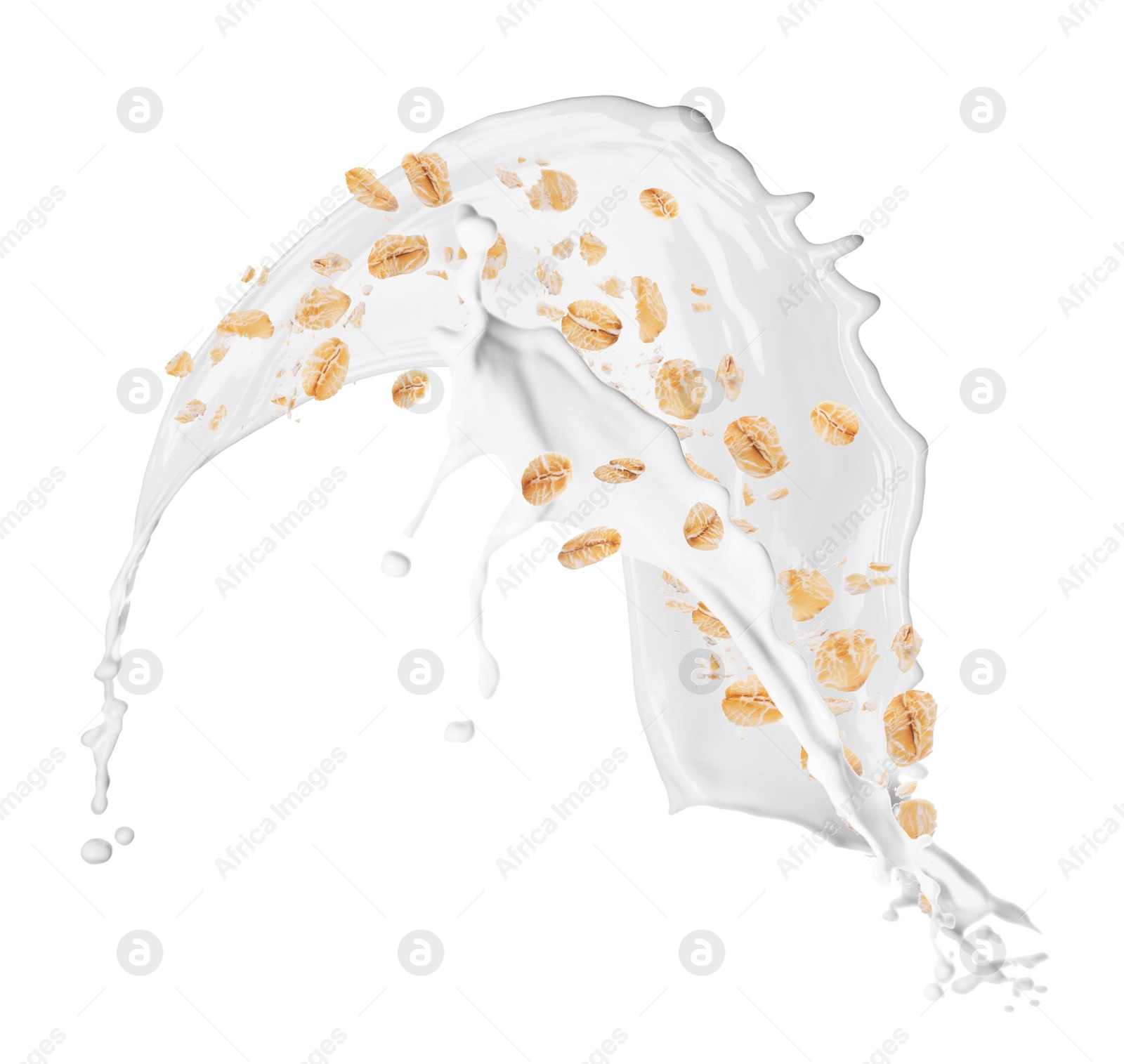 Image of Rolled oats and milk splash isolated on white